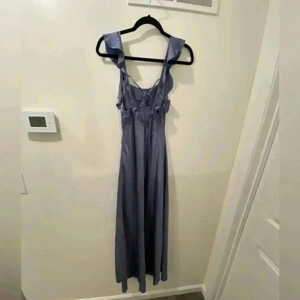 ASTR the Label BRYNA RUFFLE STRAP SATIN MAXI DRESS SZ XS slate blue - Picture 7 of 8